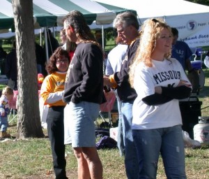 Mizzou fans at tailgate. Monster mullet.