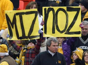 Mizzou fans hold up mispelled signs